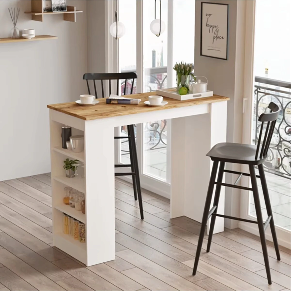 AFOSSA Modern European Design Wooden Dining Table Set Kitchen Furniture with Storage Bar for Living Room From Turkey