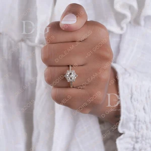 Hexagon Lab Grown 2.26CT Cluster Halo Engagement Ring Yellow Gold Unique Wedding Anniversary Party Gift IGI Certified Diamond