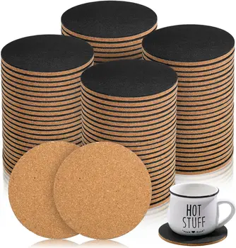 4 Inch Cork Coaster for Drink Absorbent Coasters with Blank DIY Bulk Round Thick Cork Coasters for Coffee Wine Glass Tea Cup