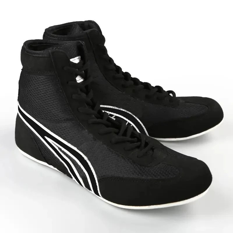 OEM Custom Logo Men's Boxing Shoes Breathable Leather Rubber Sole Tie Shoe Laces for Weightlifting Wrestling for All Seasons