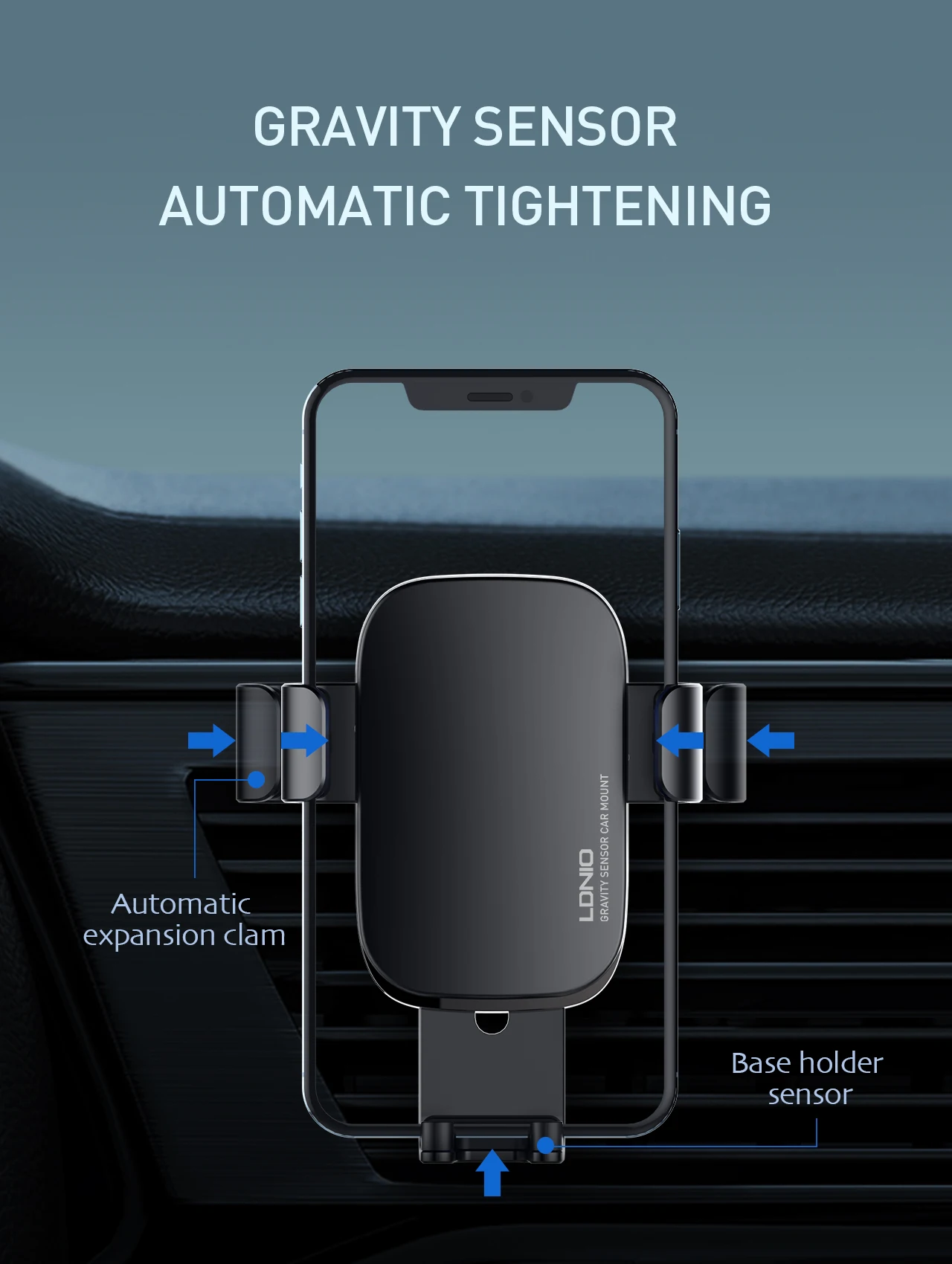 LDNIO MG10 Car Holder Metal Gravity Car Mount Auto Lock and Release ABS Storage Holders Cell Phone Holder Custom