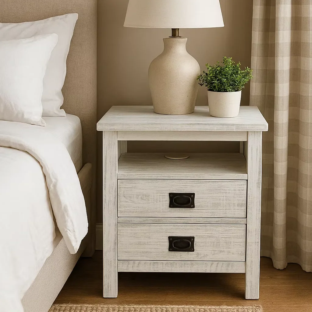 RUSTIC Wooden nightstand, disassembling flat pack furniture, Vietnam manufacturer, Non-toxic water base finishing
