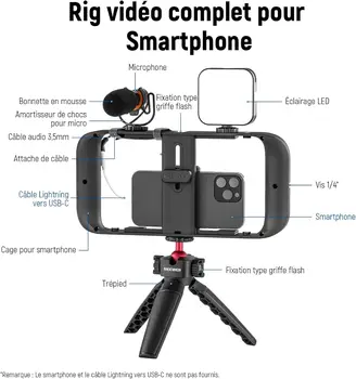 NEEWER PA004 HANDHELD SMARTPHONE VIDEO CAGE RIG WITH LIGHTING&MICROPHONE&TRIPOD KIT detail image