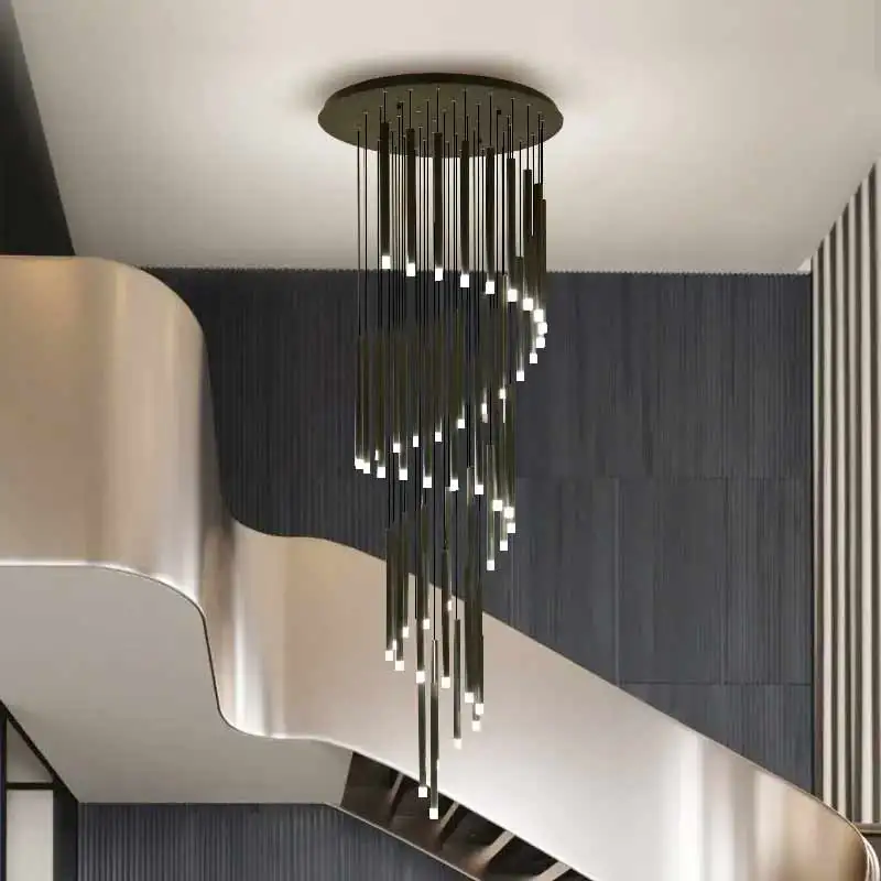Customizable Modern Staircase Chandelier Pendant Light Black Villa Spiral  Staircase Light Luxury Long Chandelier