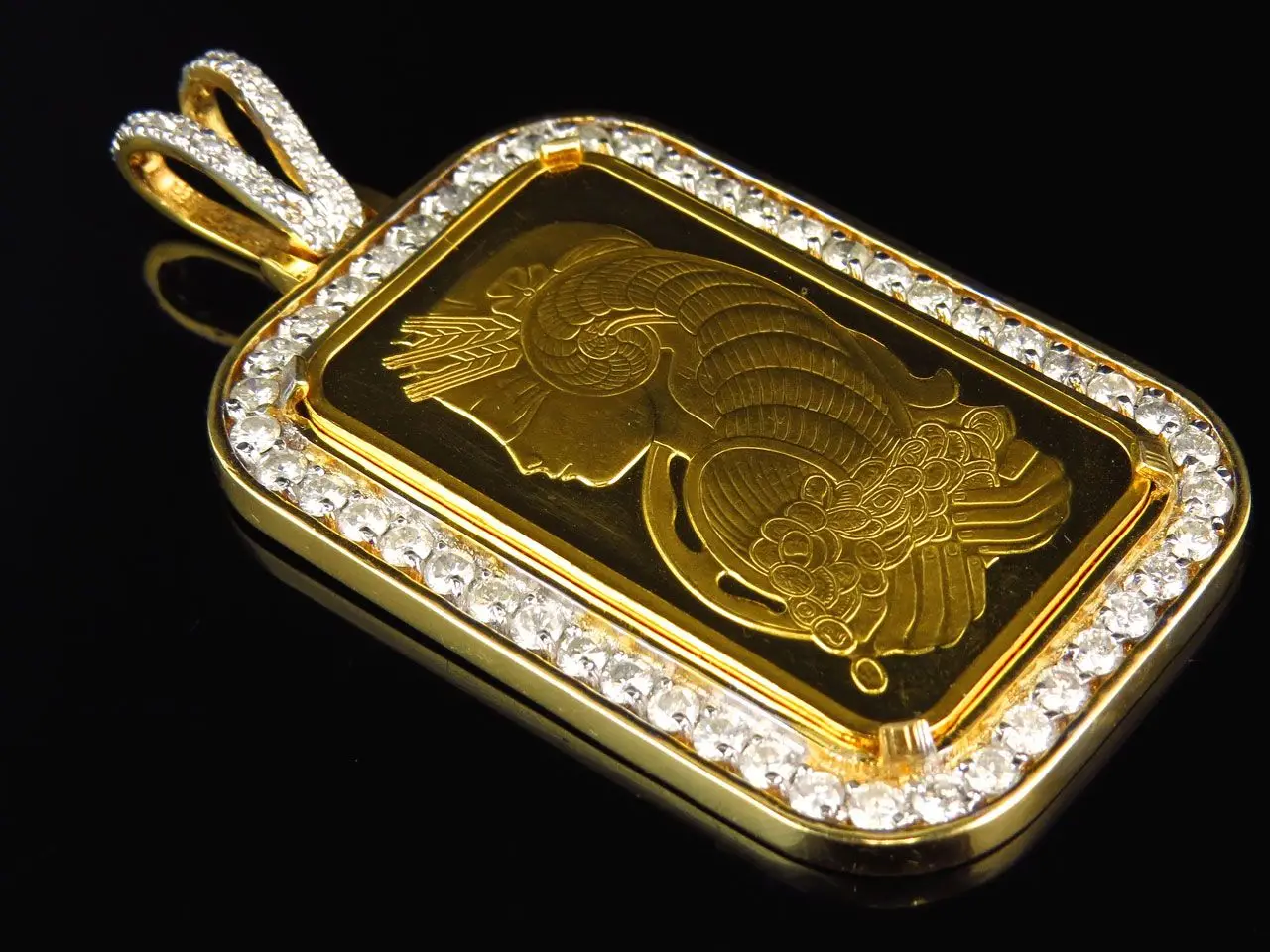 10k Yellow Gold Round Cut Lab Grown Pamp Suisse Bar Diamond Pendant for Men