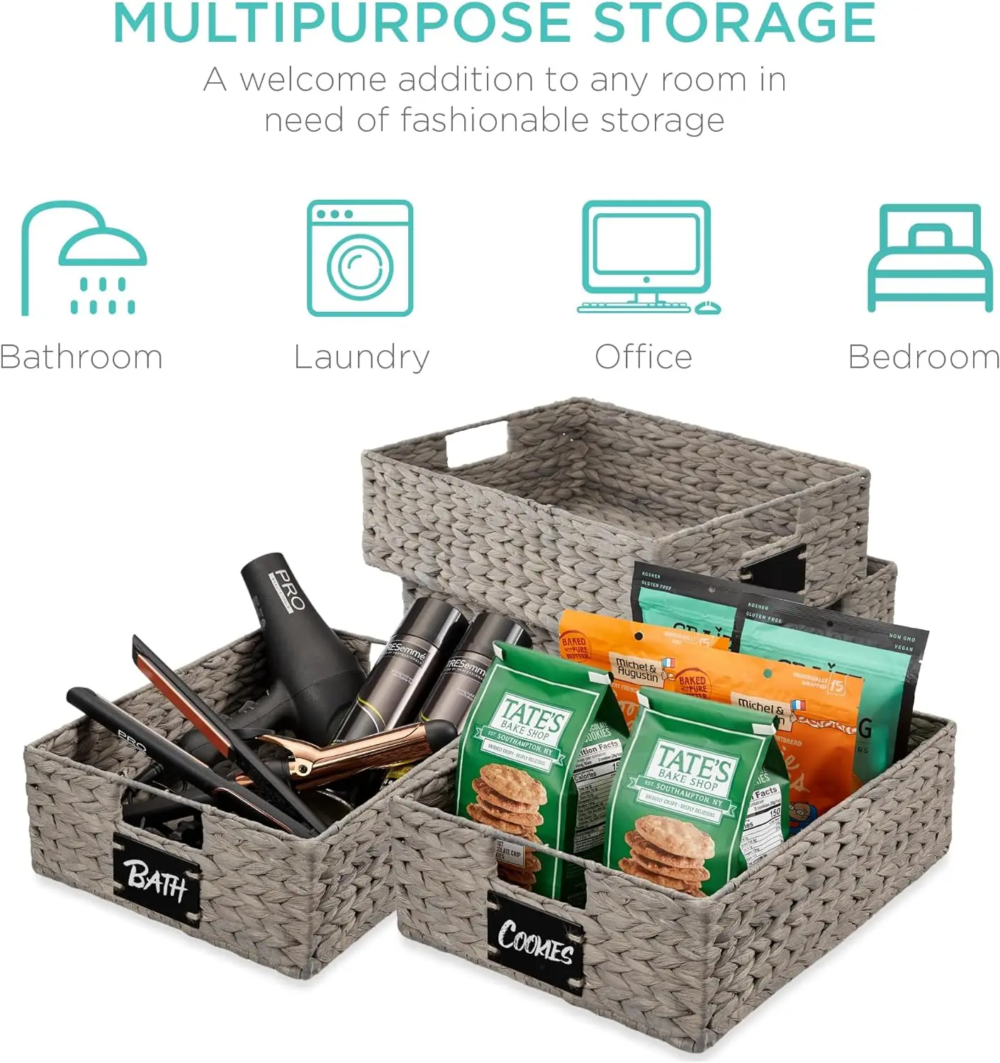 Water Hyacinth Pantry Baskets With Chalkboard Label/chalk Marker