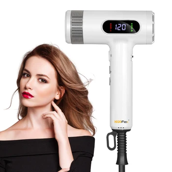KooFex OEM/ODM 5-speed Temperature 110000 RPM LCD Display Brushless Motor Negative Ion Concentrator Hair Dryer for Outdoor