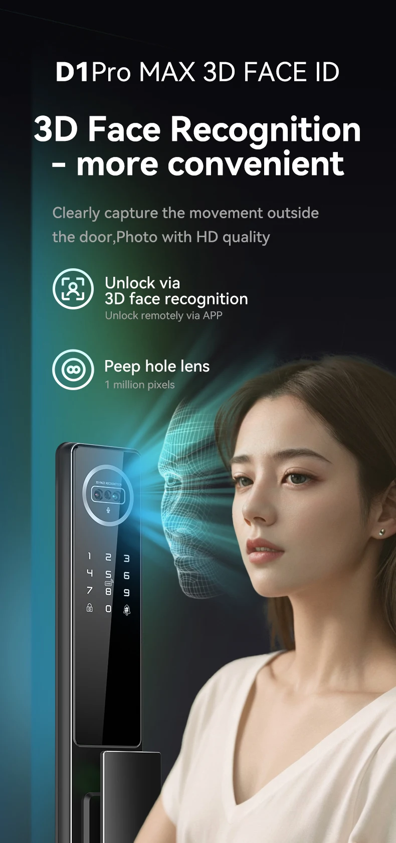 3D Facial Recognition Smart Door Lock by VIANS - Secure & Convenient