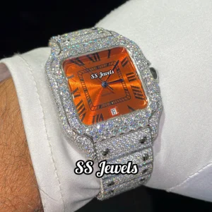 Lab Grown Diamond Luxury Men's Stainless Steel Automatic VVS Orange Dial 41mm ETA Movement Hip Hop Style Watch
