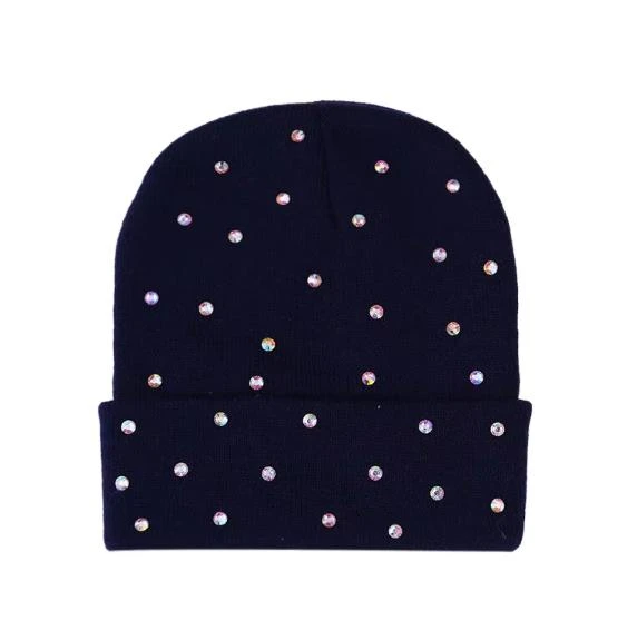 Glory Customized Waterproof Knitted Cuffed Beanie for Women & Men with Rhinestone New Fashion Style Winter Warmth Free Mockup