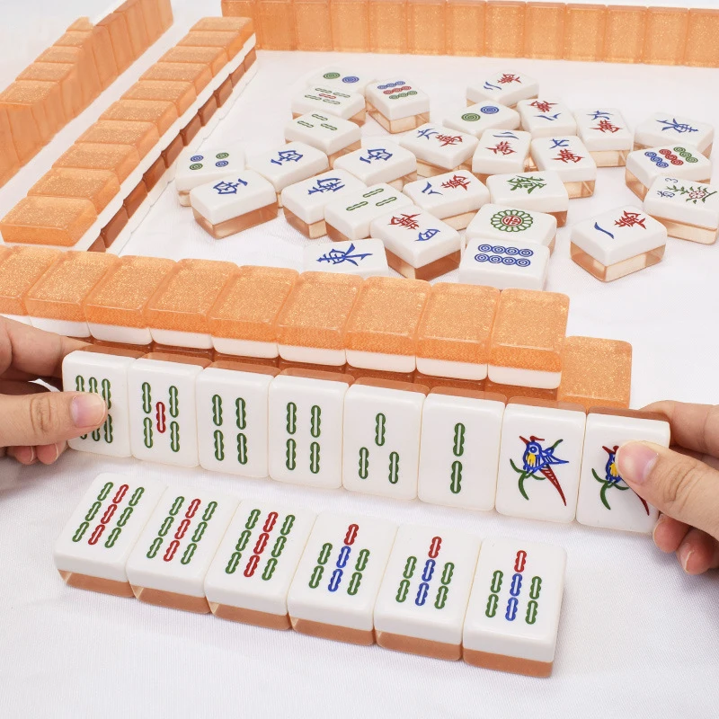 42mm144 Engraved Mahjong Tiles Wooden Case Classic Acrylic Mah
