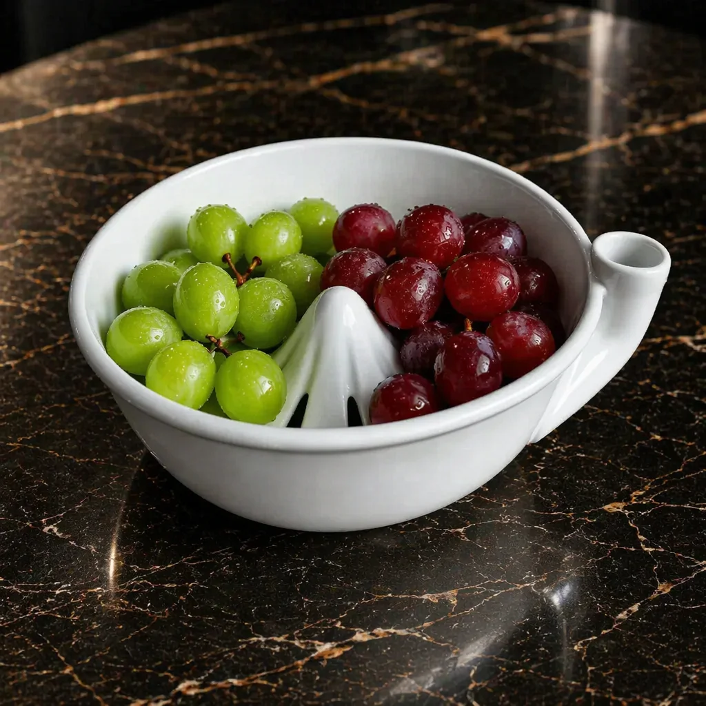 Pottery Style Ceramic Berry Bowl Colander with Star Drainage & Pour Spout Hand-Painted Blueberry Pattern Fruit Washing Strainer