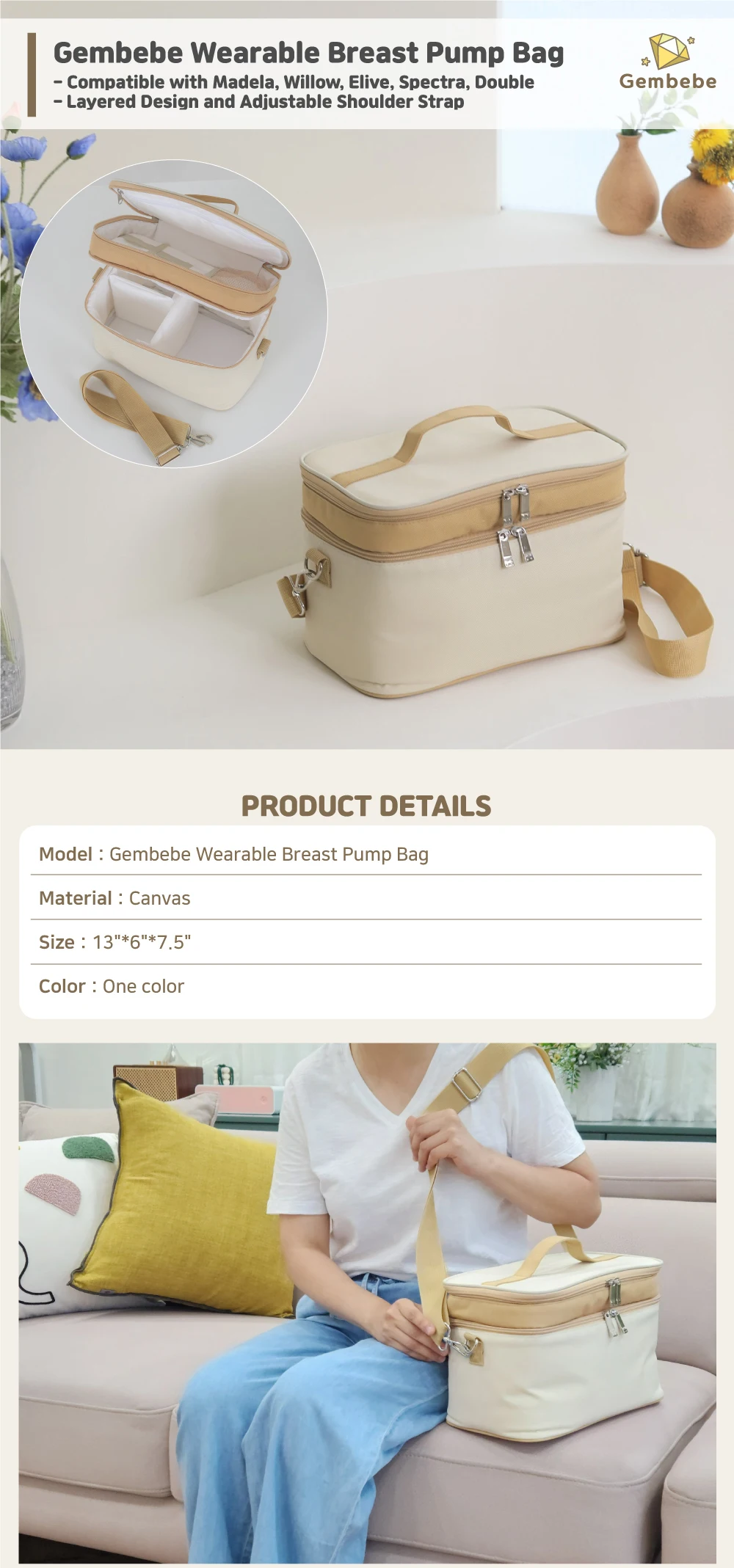 Factory Custom Gembebe Breast Pump Bag Waterproof Portable Wearable