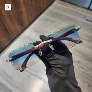 High Quality Wholesale Luxury Rapper Hip Hop Jewelry Moissanite Diamond Sunglasses Light Blue Anti-Reflective Stainless Frame