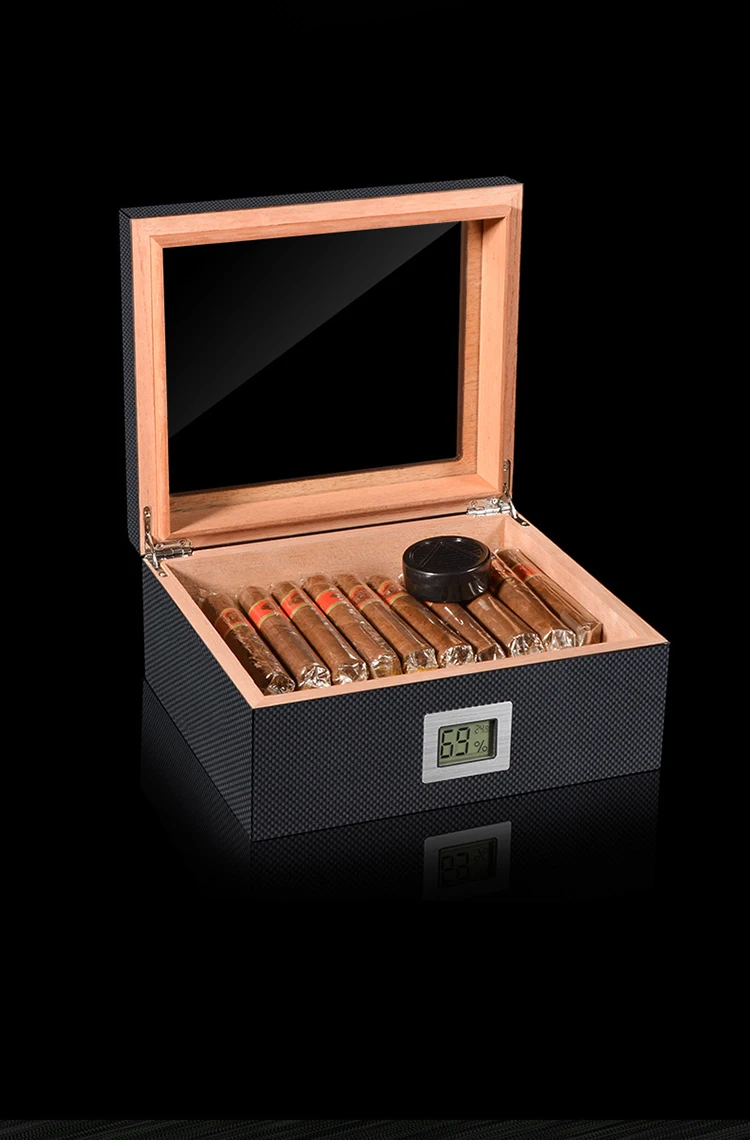 Modern Luxury Glass Display Lacquer Technique Spanish Cedar Wood Cigar