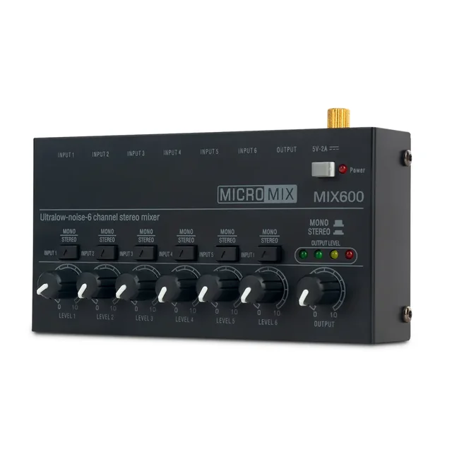 MIX600 OEM Portable Musician Guitar Microfono Line Mixer DC 12V Studio Broadcasting Audio Amplifier Hifi Stereo Mixer