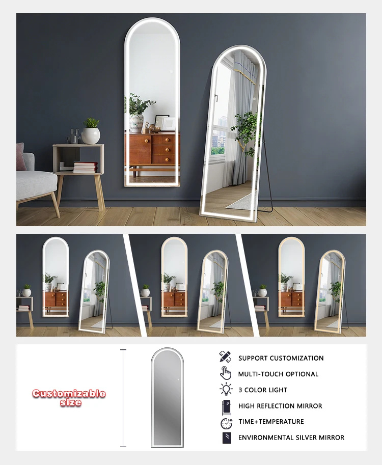 product full length arched mirror led full length mirror interior vanity and 3 color lights mirror for living room dorm-7