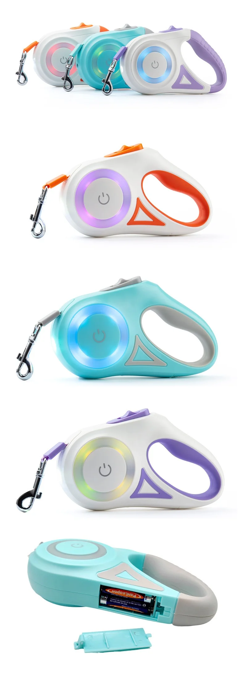 Retractable Dog Leash With Bright Led Flashlight Factory Custom Logo