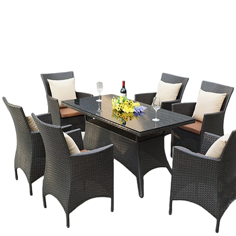 6 Piece Patio Rattan Dining Table And Chairs Set For 6 Person With ...