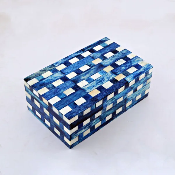 Bone inlay Jewelry box/ Bone inlay square jewelry box/ Blue bone inlay jewelry box discount