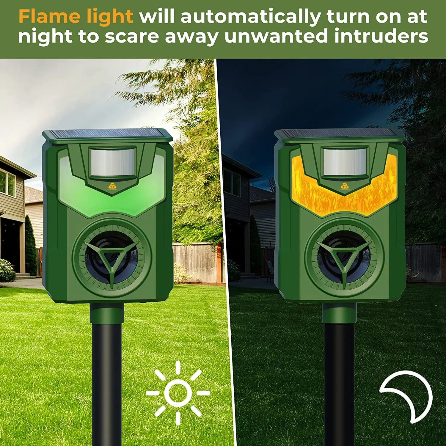 Solar Animal Repellent Ultrasonic Cat Deterrent Marten Deterrent up to 8m Range Motion Sensor 13.5 to 45kHz Dog Bird Fox Rat