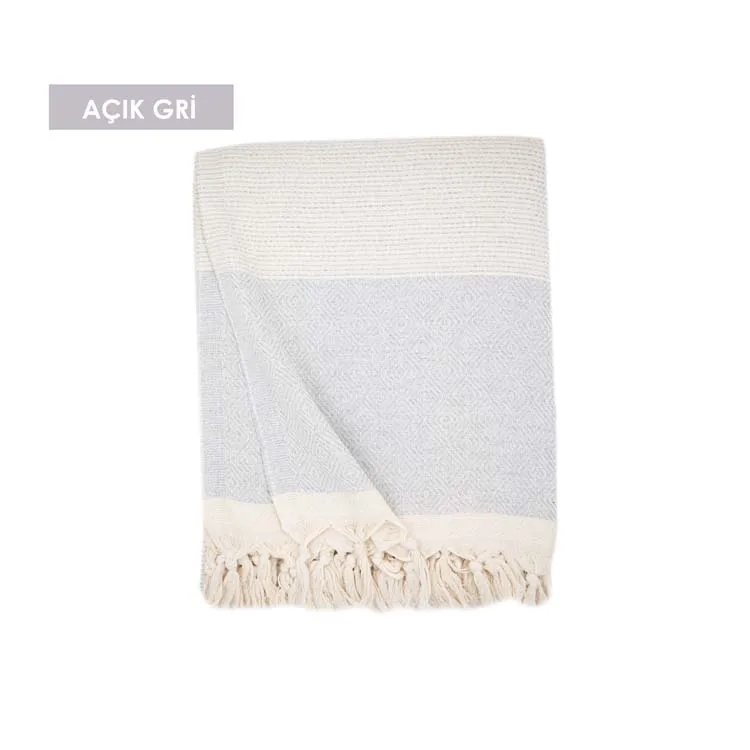 Eti Diamond Turkish Towel Throw Blanket Recycled Cotton Blend Modern Striped Summer Portable Embossed Rashel Woven Tassel
