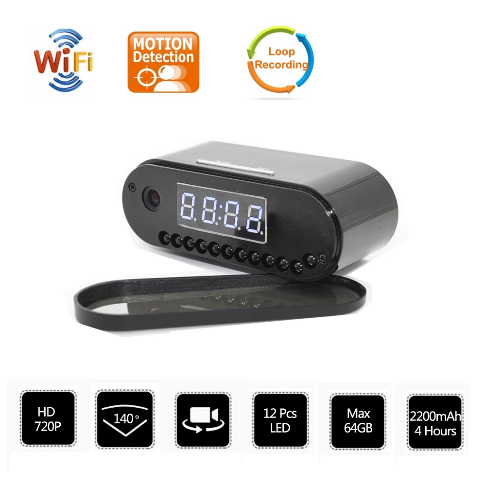 1080P Wifi Clock Camera with Night Vision & Motion Detection