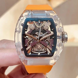 2026 New High-end Men's Mechanical Watch Transparent case Rubber Strap Waterproof High-end Luxury Men's Casual Business Watches