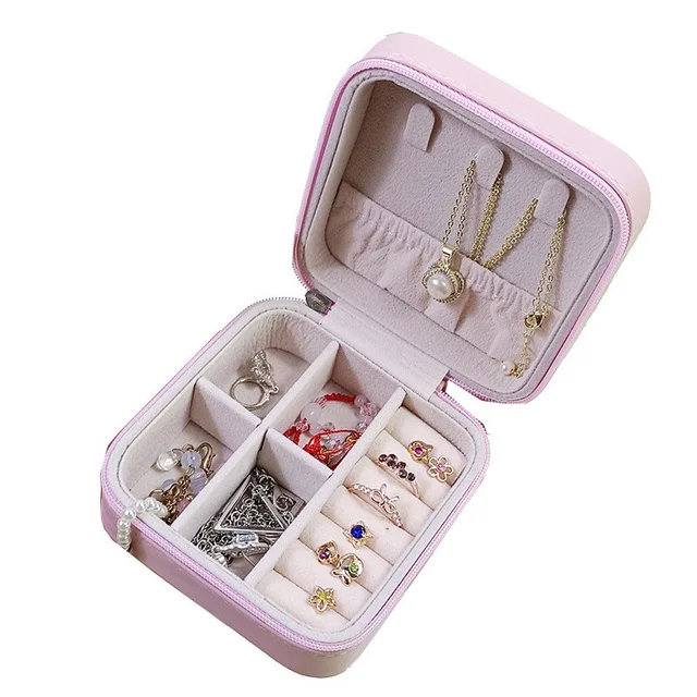 HOME Portable Travel Jewelry Velvet Leather Box Case for Necklace Earrings Ring Gift Boxes 0-1L Capacity for Girls' Jewelry