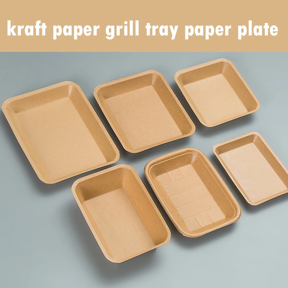 Disposable Plate Barbecue Dinner Paper Plate Commercial Kraft Paper Rectangular Tray Tableware