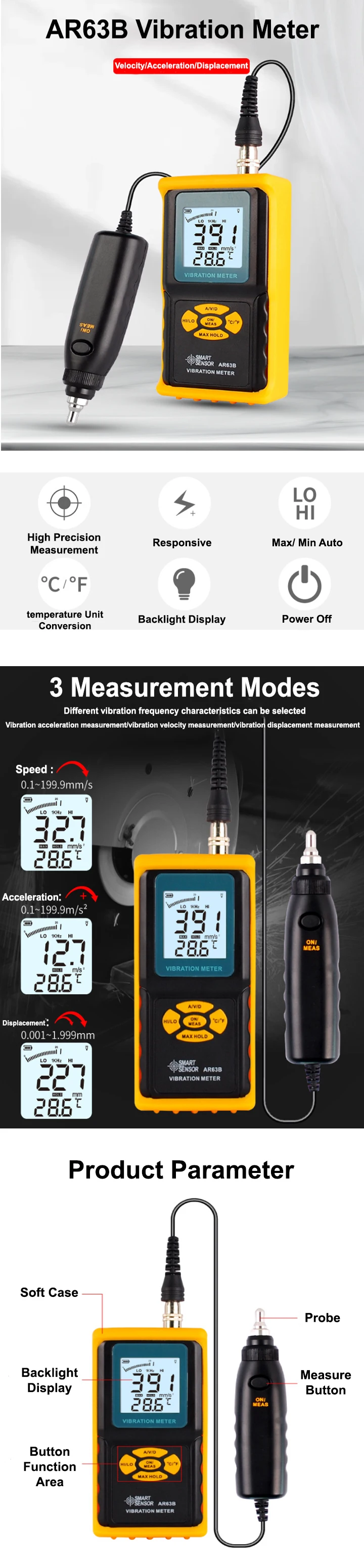 Smart Sensor Ar63b Digital Vibration Meter Buy Digital Vibration