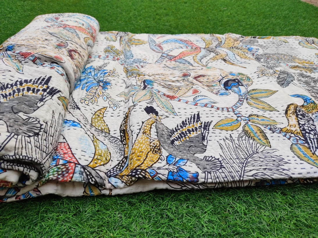 Cotton Kantha Quilt Handmadewhite Twin Queen King Quilt Best Selling