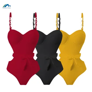 Custom Made Push up Underwire Anti-UV Swimwear Beachwear One Piece Swimsuit Woman Backless Regular Fit Bikini with Belt