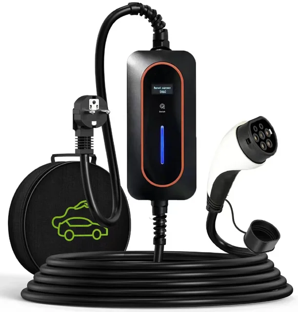 Type 2 Portable EV Charger 16A 3.6kW 5M with Schuko Plug and LCD display real charging data AC Electric Vehicle Charger Cable