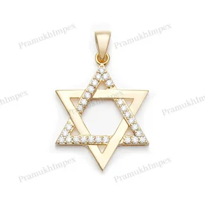 Moissanite Star David Pendant Sterling Silver Gold Plated Claw Setting Semi Iced Jewish Symbol Necklace Spiritual Hip Hop Unisex