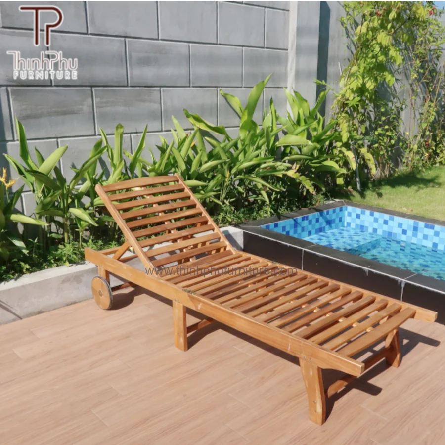 New Design Contemporary Outdoor Folding Teak Sun Lounger With Castors