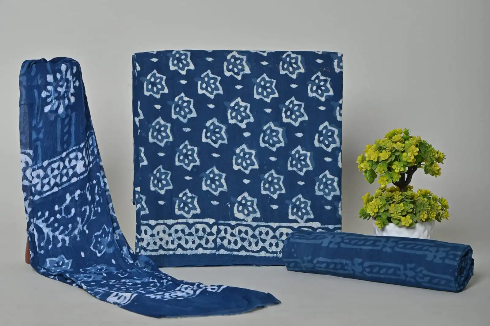 Custom Made Royal Blue Coloured Ikat Print Silk Screen Printed Cotton Fabric for Making Clothing and for Use As Home Textiles