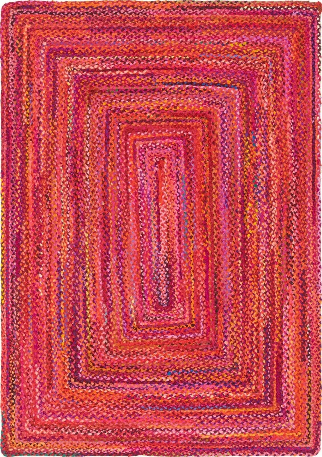 Simple And Natural Red Multicolor Rectangle Shape Braided Cotton Rug Carpet For Living Room