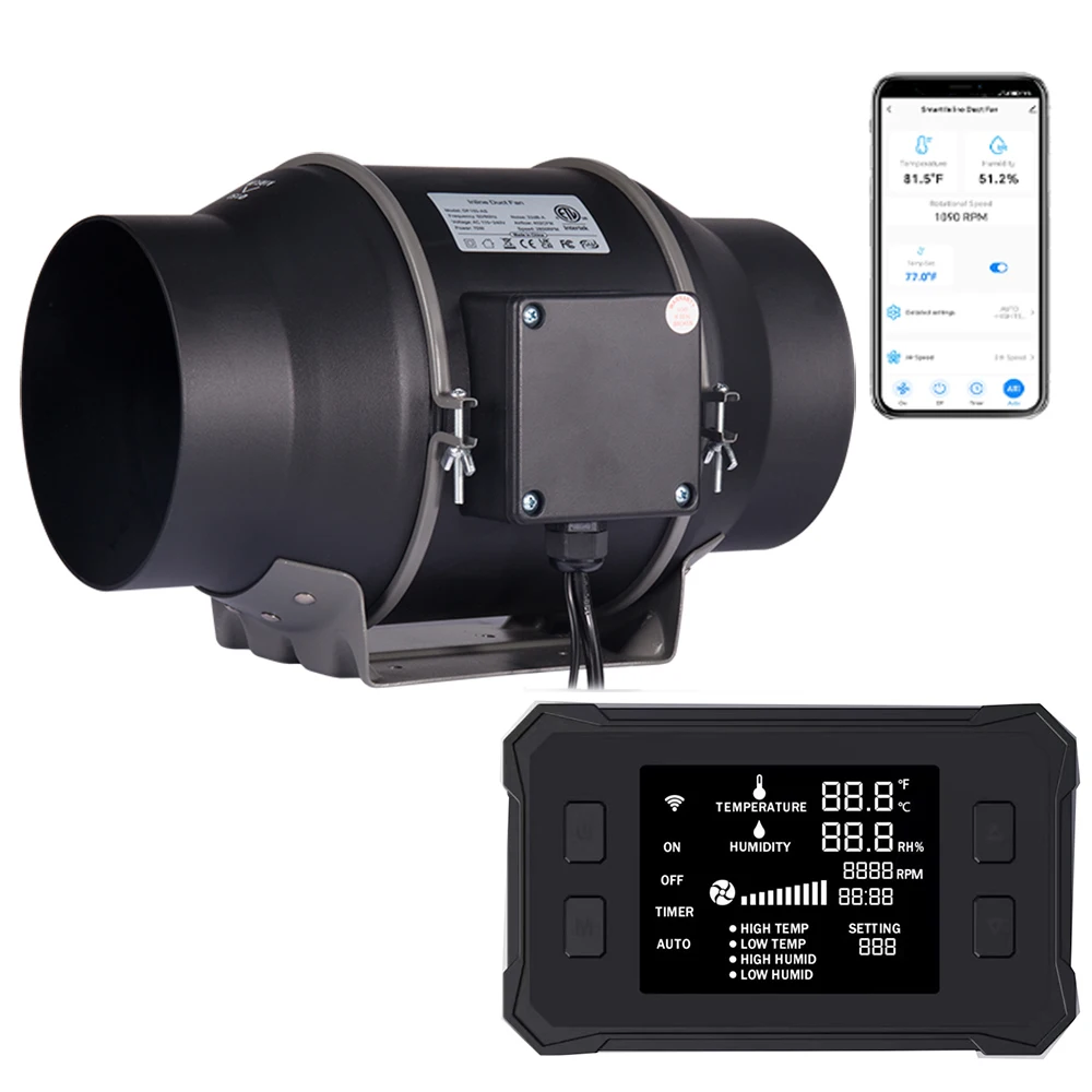 Factory Price WIFI Smart Digital Controller 6 Inch Air Blower Inline Duct Fan 150mm Exhaust Fan for Cooling Hydroponics Grow Box