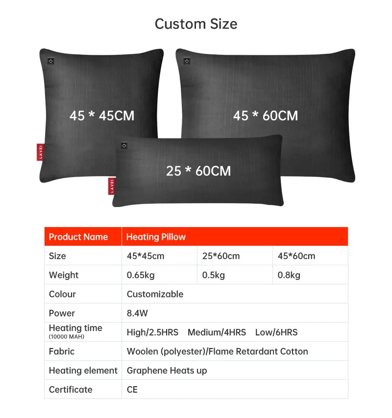 Graphene Flame Retardant Electric Heat Throw Pillows For Couch Kids