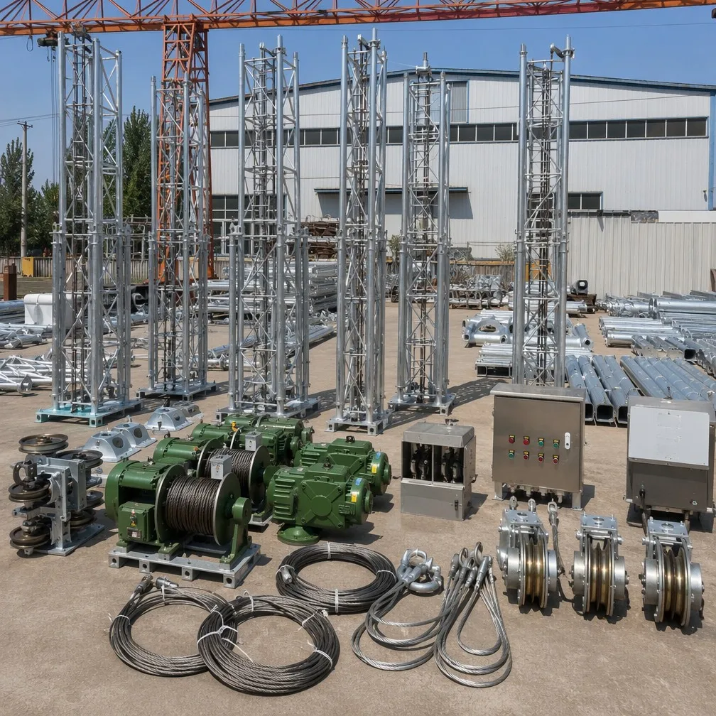 Telescopic tower production and lifting components