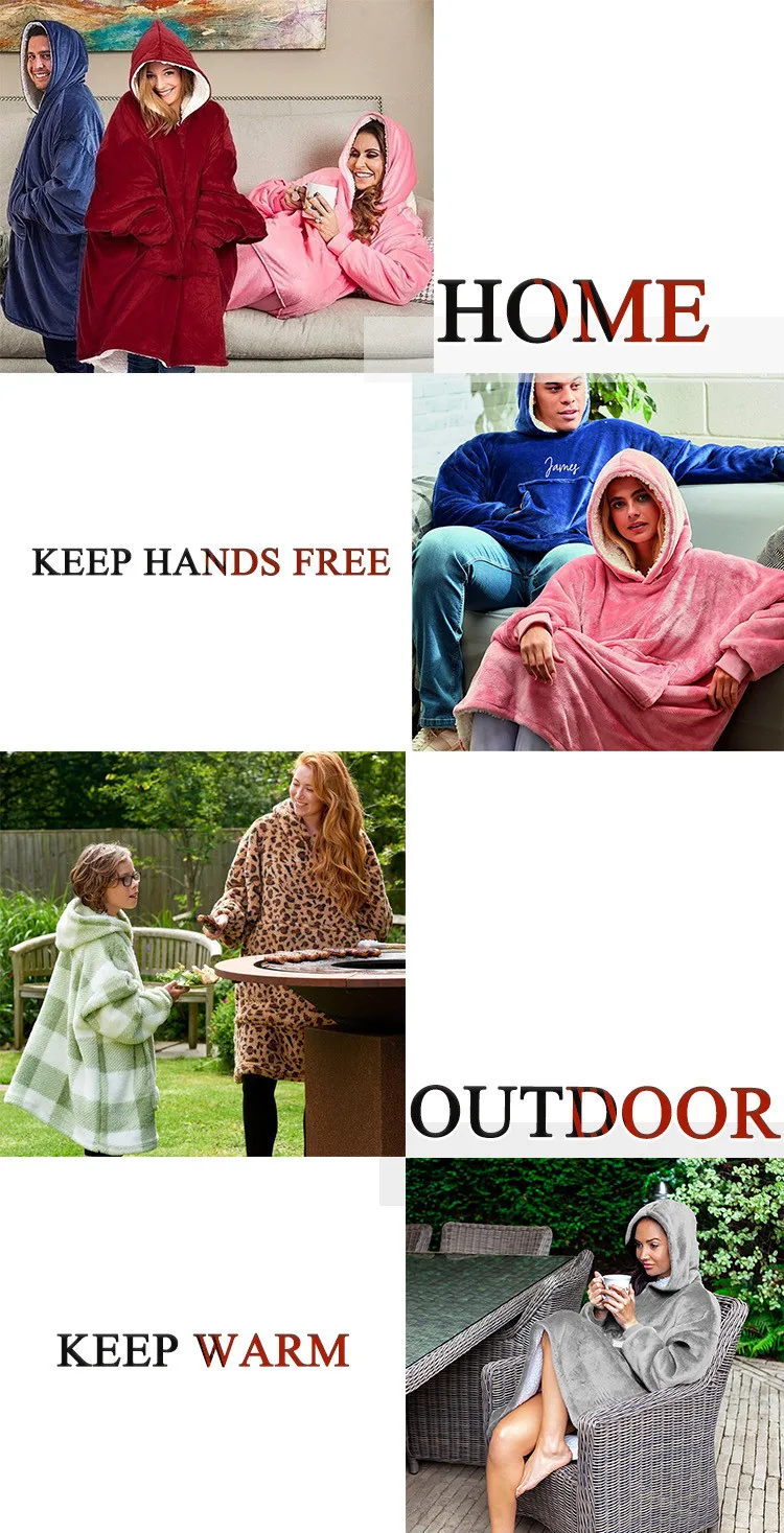 Custom Print Wearable Blanket Hoodie Oversized Hoodie Blanket Sherpa