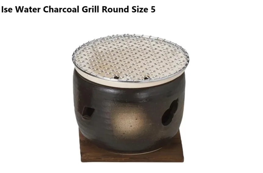 Japanmade Ceramic Hibachi Grill Konro With Wooden Base And Mesh Water