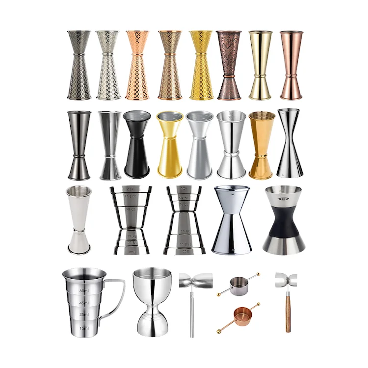 Stainless Steel Double Sided Shot Jigger 15ml 30ml 45ml 60ml Copper Golden Gunmetal Black Plated Jigger With Personalized Logo