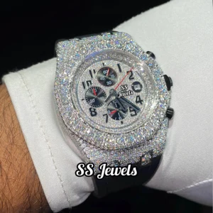 Customized Men's Chronograph Analog Mechanical Stainless Steel Watch Simple Fashion Hip Hop Antique Moissanite Diamond Cut Black