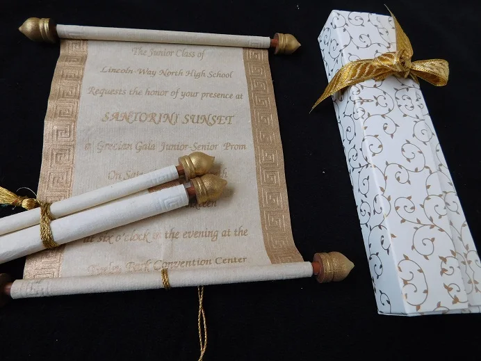 Custom Printed Scroll Invitses for Quincera Celebratons, bar and Bat Mitzvah