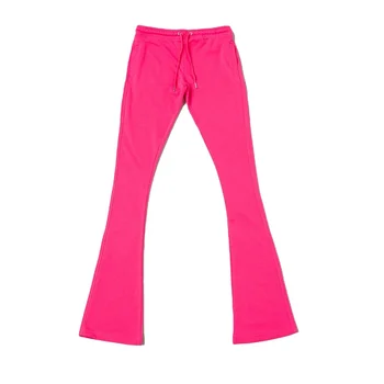 Custom Logo Blank Pink Stacked Track Pants For Men Flare Bottom ...