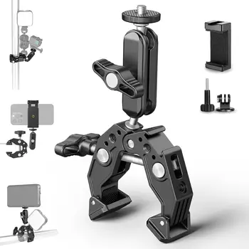 NEEWER Phone/Action Camera Mount Adapter for Desk Tripod Cold Shoe Super Clamp with 3" Dual Ball Head Magic Arm