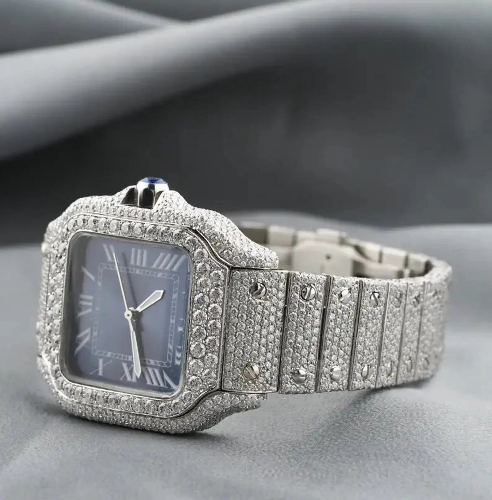 Full Iced Out Bust Down White Gold Moissanite Vvs Cuban Iced Out Bust