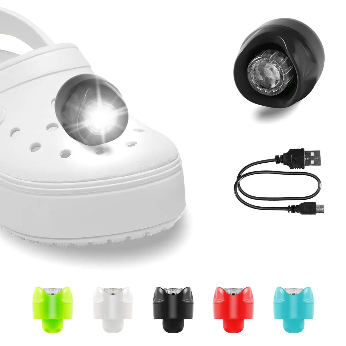 New Design Rechargeable LED head light 1pc/2pcs headlights shoes charms Clogs Shoes Decoration Shoes Lights for crocs supplier